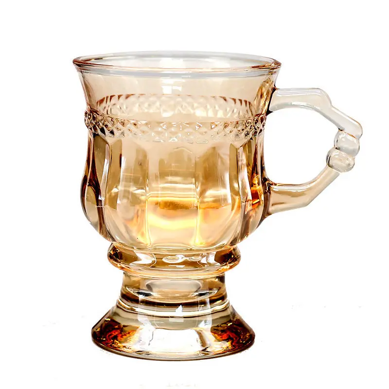 

125ml Amber transparent Glass Retro Water Cup Embossed Romantic Girl Heart Glass Milk Tea Cup Juice Cup Goblet