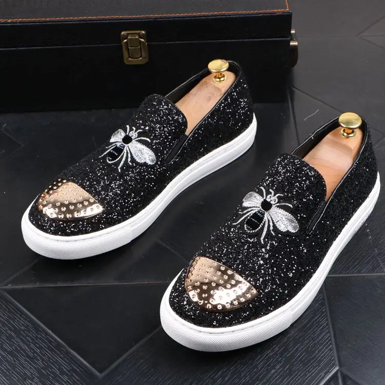 men's shoes casual rivets Fashion men flat bees man sneaker genuine leather tennis loafers lazy | Обувь
