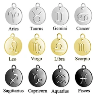 12pcs stainless steel steel 3 colors 12 zodiac charm diy constellation charms with jump ring for making jewelry accessories