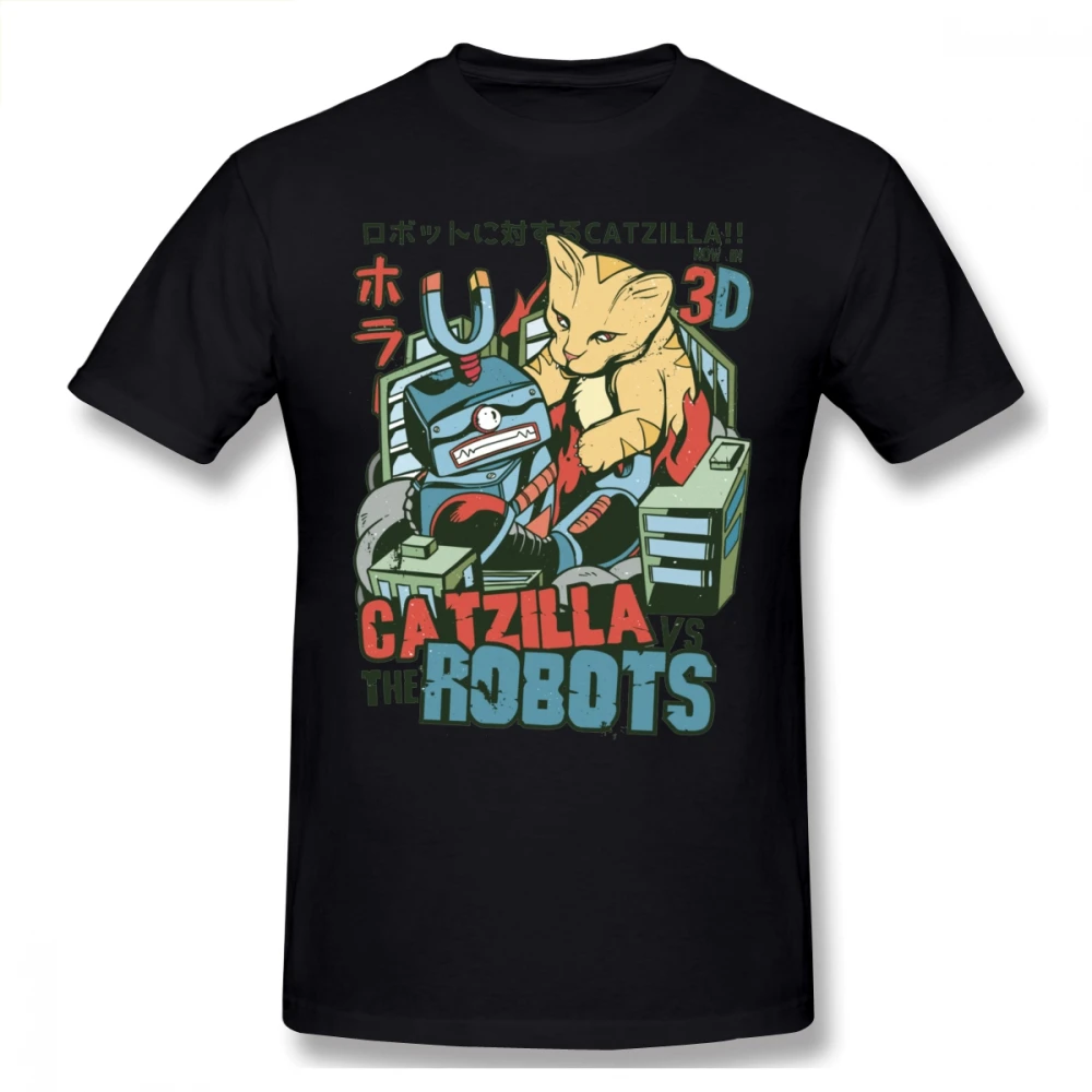 

Japanese Vintage Catzilla Vs The Robots T Shirt Plus Size Cotton Custom Short Sleeve Shirts
