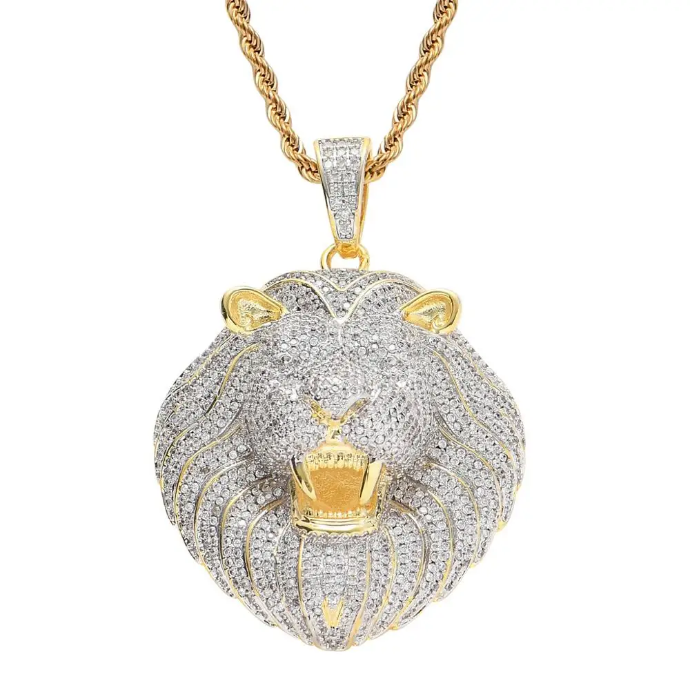 

Iced Out Necklace Micro Pave Cubic Zircon Lion Head Pendant Necklace for Men Women Gifts Luxury Hip Hop Jewelry