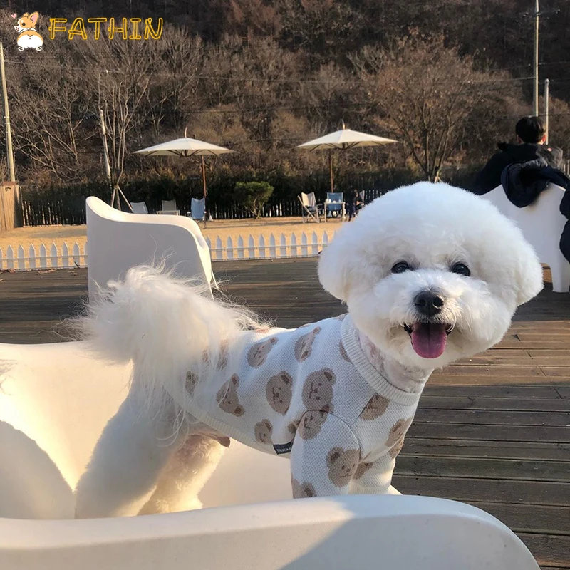 FATHIN 100% хлопок милый медвежонок вязаный свитер для маленьких и больших собак