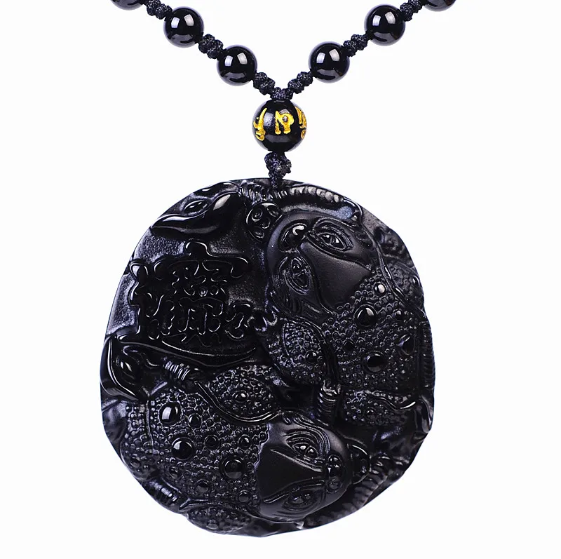 Ожерелье из натурального черного обсидиана с бусинами ручная работа кулон