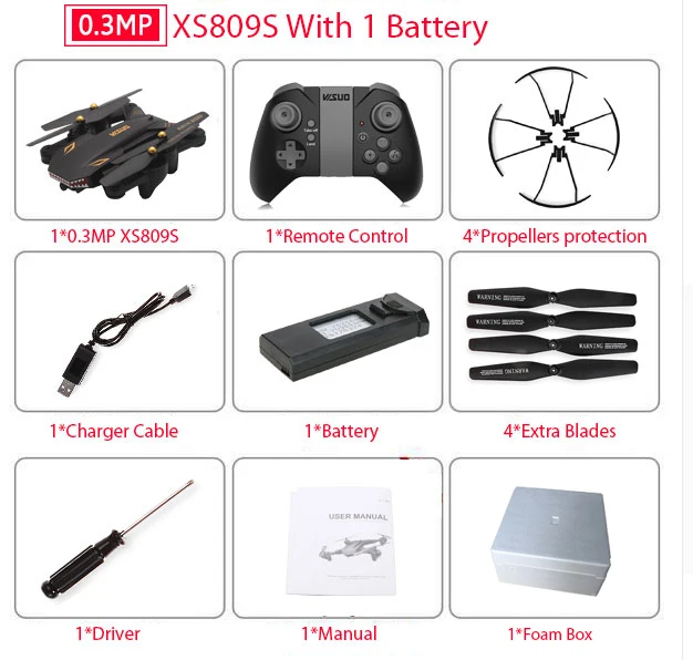 0.3MP 1B Foam Box VISUO XS809S XS809HW складной селфи Дрон с широкоугольным 0.3MP/2MP HD камерой Квадрокоптер WiFi FPV RC вертолет мини Дрон xs809 - Цвет: 0.3MP 1B Foam Box