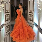 Женское длинное вечернее платье Verngo, оранжевое Тюлевое платье трапециевидной формы, с оборками, для выпускного вечера, без бретелек, Многоярусное