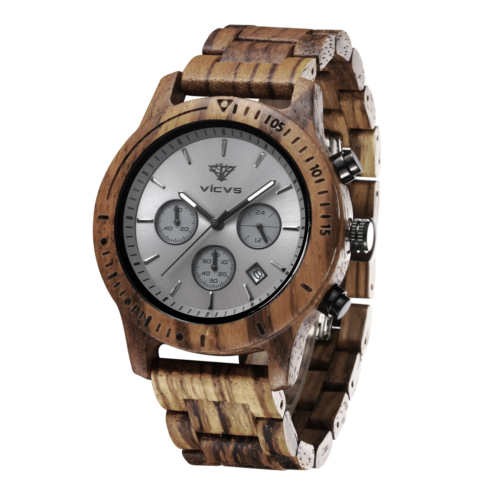 

Vicvs Men's Watch Wooden Watch Date Display Casual Mens Luxury Wooden Chronograph Sports Military Quartz Watch Wooden Gift