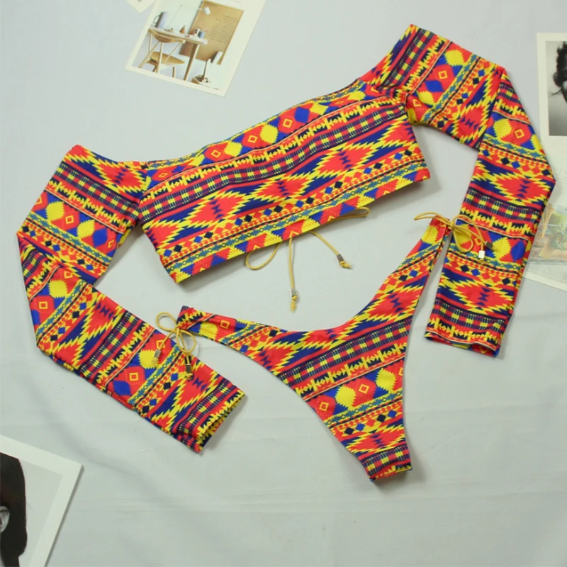 

Jazz Dance Costumes Female Adult Fashion Print Sexy Off-Shoulder Bikini Pole Dancing Performance Clothing Festival Outfit DN4417