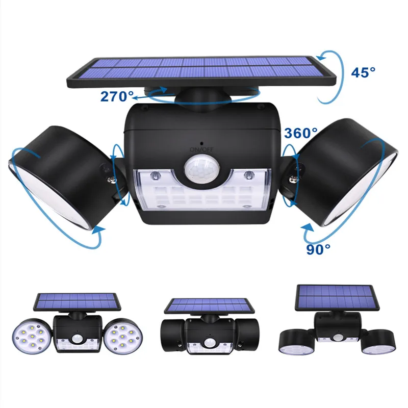 Уличный настенный светильник с двойной головкой 30 светодиодов на солнечной
