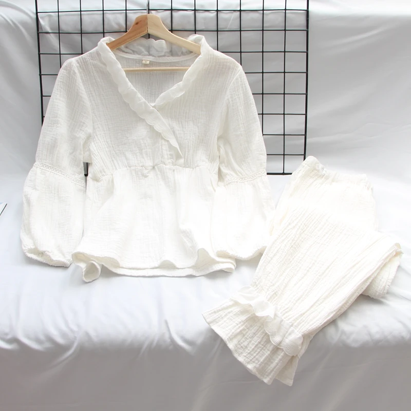 

XIFER Spring and Autumn Cotton Pajamas Princess Style Female Summer Lace Japanese Adjustable Confinement Nursing Suit