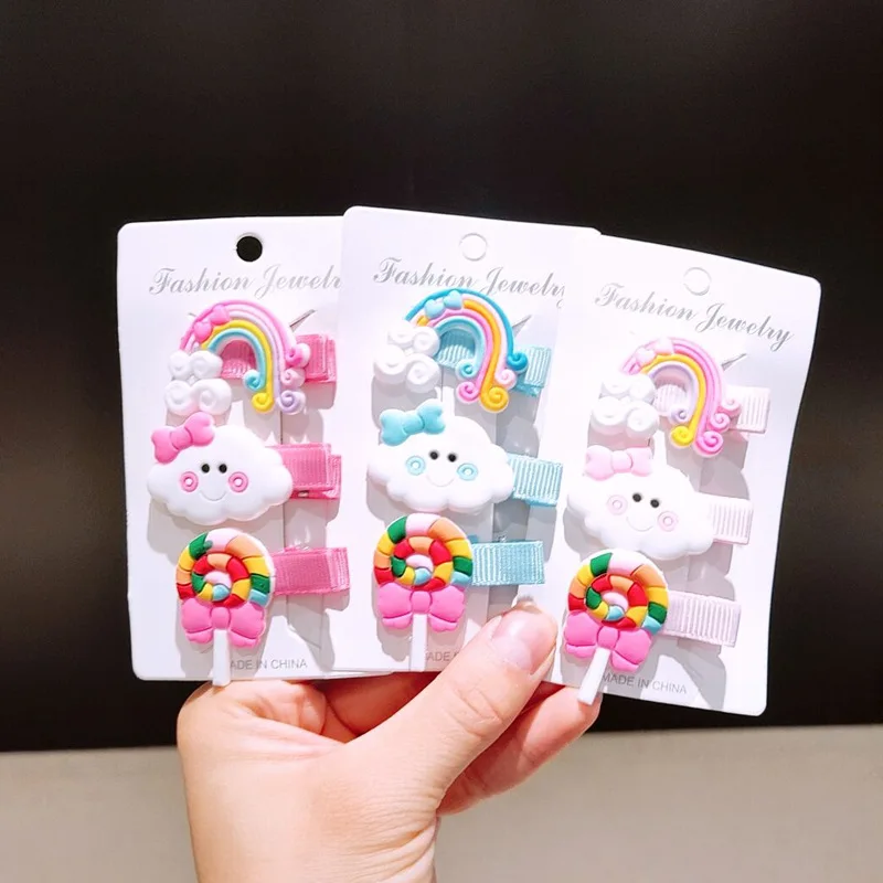 

3pcs/set Cute Rainbow Cloud Lollipop Hairpins Girls Children Sweet Barrettes Hair Clips Headband Fashion Hair Accessories