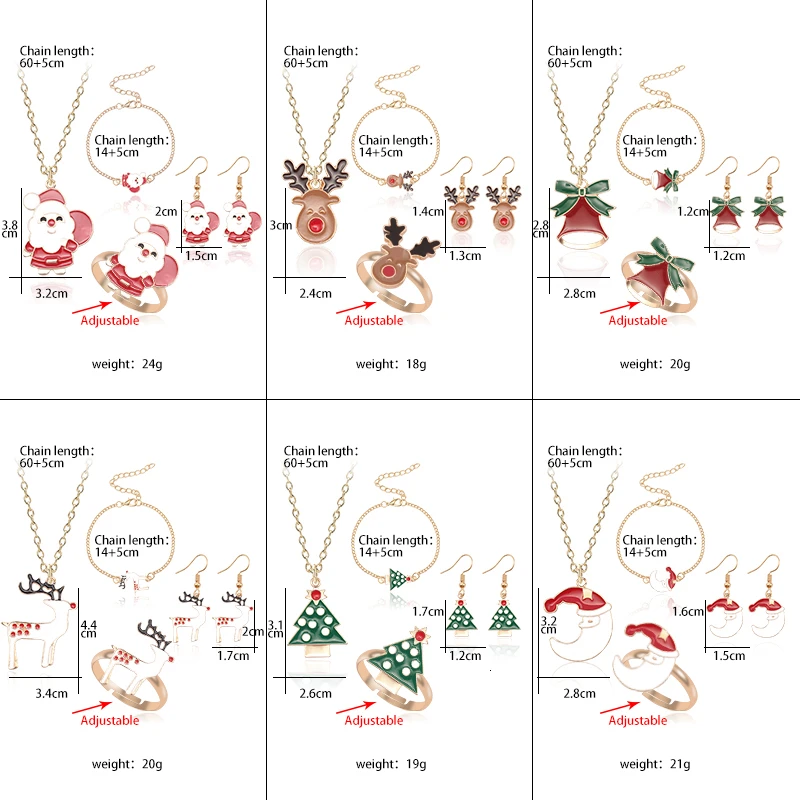 

DIY Christmas Series Sets Ring Earrings Necklace Bracelet Cartoon Santa Tree Hat Reindeer Moon Pendant Cute Jewelry Gift 2019