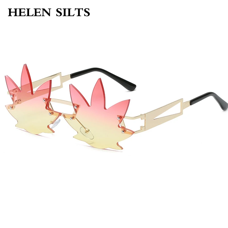 

Personality irregular leaves Sunglasses Women Brand Fashion Alloy Rimless Sunglasses For Women Steampunk Glasses Female UV400