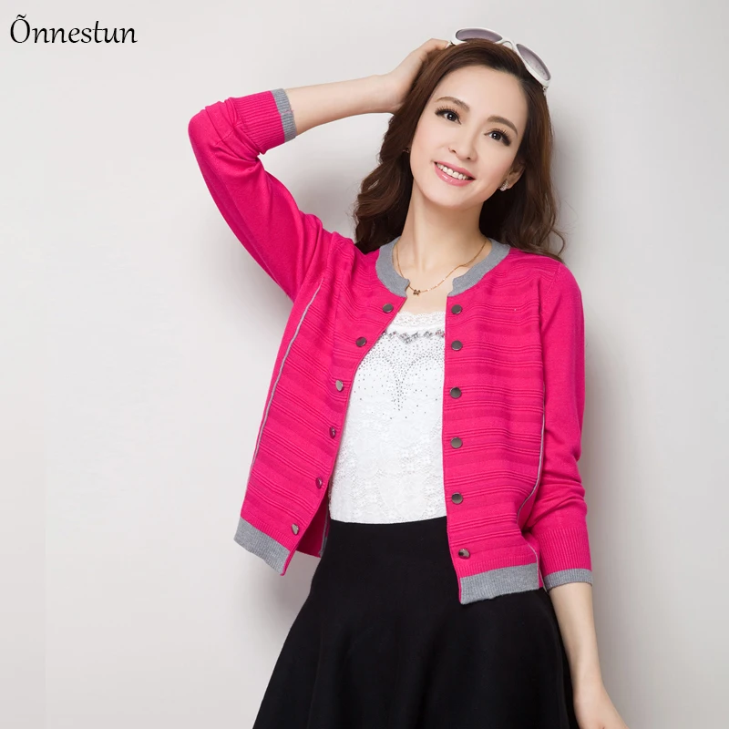 Sweater Women Autumn Long Sleeve Cardigan Patchwork Korean Style Short Design Outerwear Knitwear Solid Cardigans |