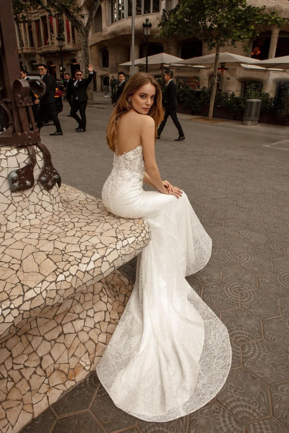 LORIE 2020 Lace Wedding Dresses Mermaid Bridal Gowns Illusio Back Button Princess Bride Dress Sleeveless Vintage Sweep Train | Свадьбы и