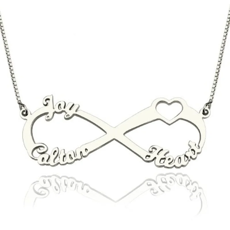 Personalized Infinity Heart Name Necklace Rose Gold Engraved Custom Three Names Letter Necklaces Pendants Jewelry