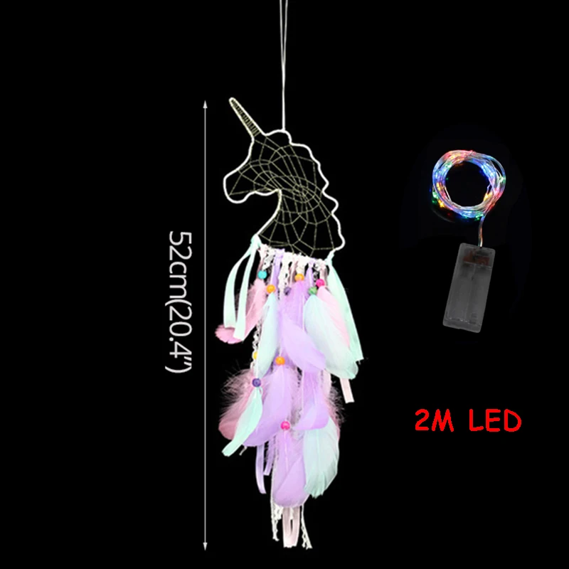 2m LED catcher-G WEIGAO Единорог Висячие поделки реквизит Unicornio день рождения Опора DIY перьевая Ткань Ремесло на стену висячие украшения принадлежности для рождения детей - Цвет: 2m LED catcher-G