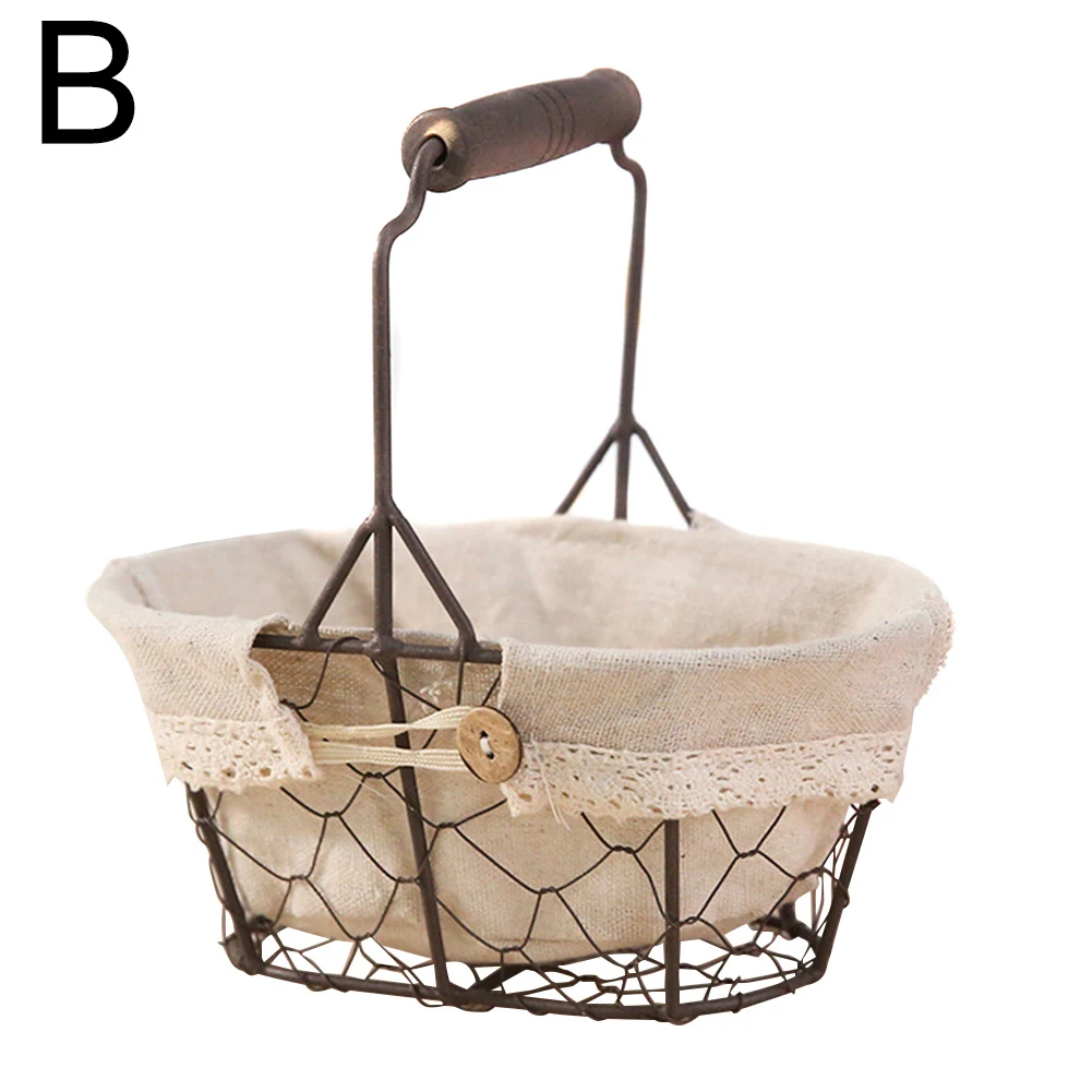 

1/2PCS Portable Wrought Iron Storage Basket with Cloth Liner Handheld Waterproof Storage Basket BOM666