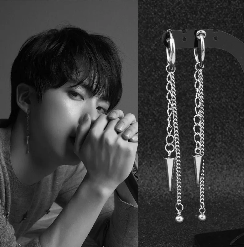 

Fashion New Punk Earrings Clip Chain Tassel Cone Net Red Men's Hip Hop Street Pop Rock Boy Stainless Steel Earrings pendientes