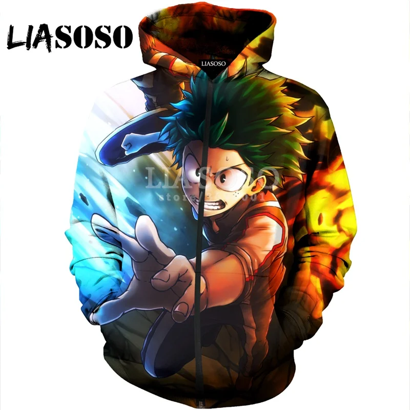 

LIASOSO 3D Print Women Men Anime Boku no Hero Academia Hooded pull over Hoodies Sweatshirts Zipper Jacket My Hero Academia Top