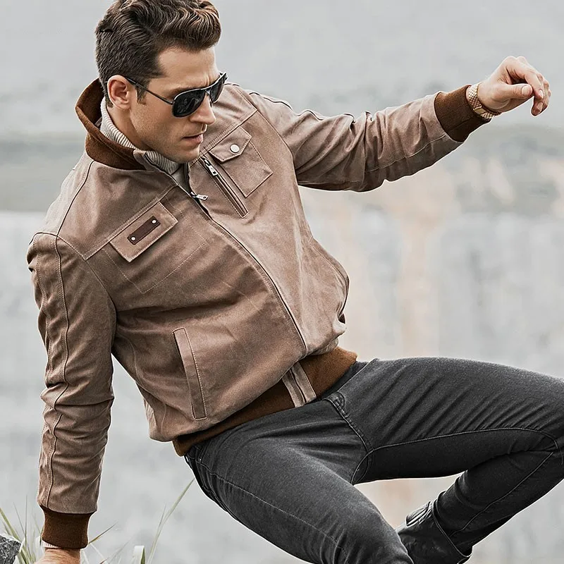 Мужская короткая куртка из свиной шкуры Повседневная облегающая натуральной