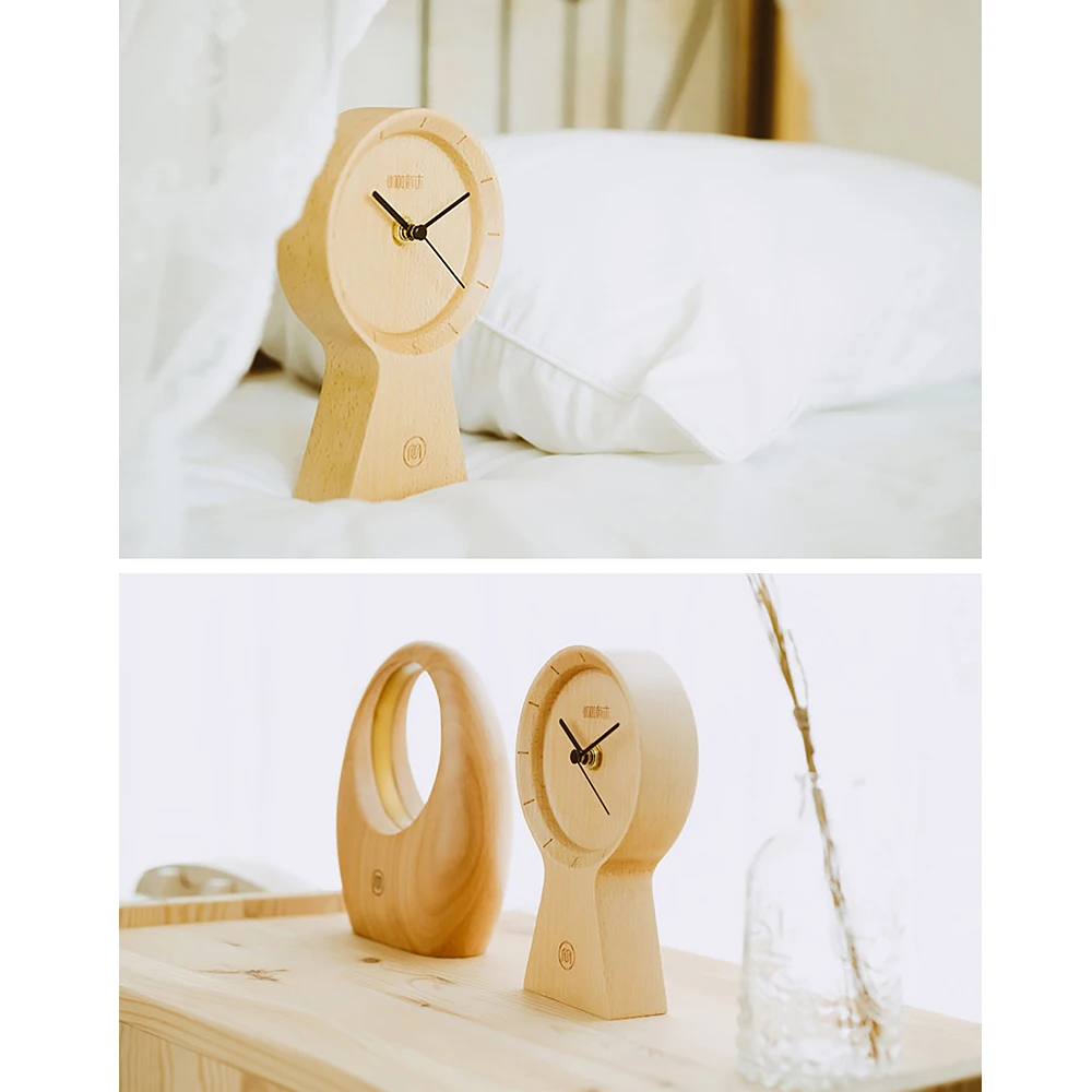 Alarm Clock Handmade Wood Eco-friendly Material Sunny Silent Non Ticking Wooden for Office Home Bedroom Living Room | Дом и сад