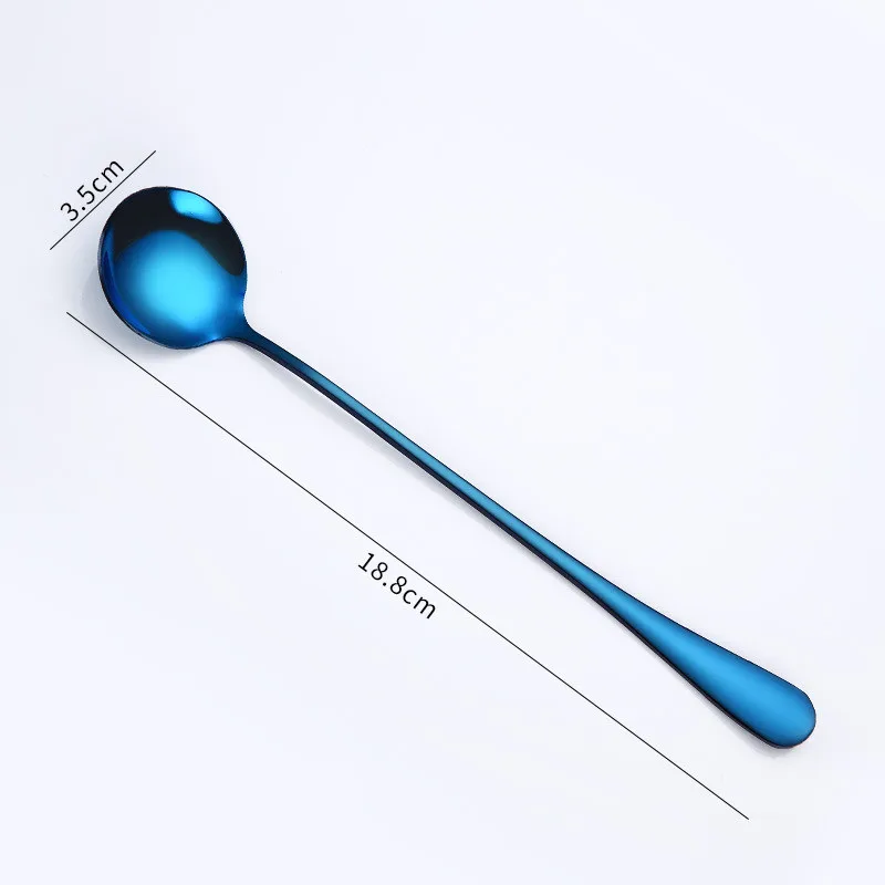 blue type1 Золотая посуда из нержавеющей стали Ложка Столовые приборы круглая головка с длинной ручкой кофейная ложка Flatware для питья кофе фруктовая чайная ложка - Цвет: blue type1