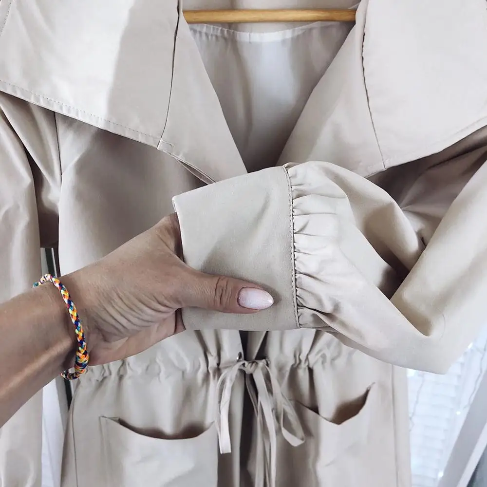 

2021 New Women Trench long Section Solid color Coat Light weight Casual lady's Windbreak Collection