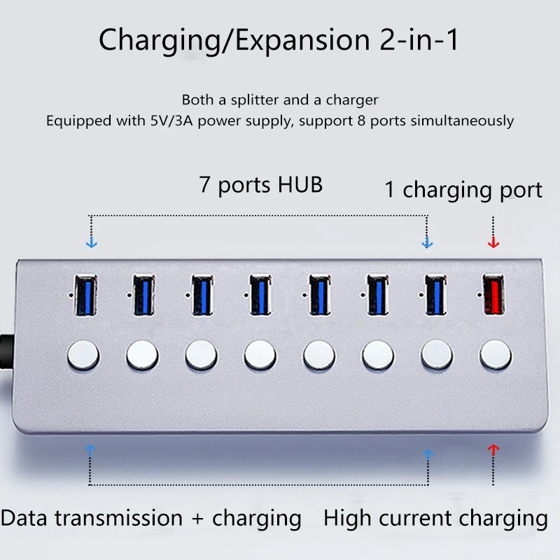 USB 3 0 концентратор с независимым переключателем питания Порт компьютера мульти