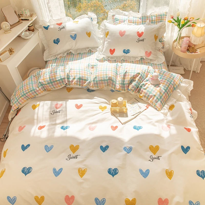 

TT Korean Lace Cotton Bed Four-Piece Set Small Fresh Love Cotton Bed Sheet Three-Piece Set