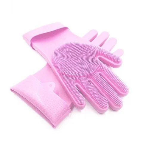 

2020 new Magic Silicone Dishwashing Scrubber Dish Washing Sponge Rubber Scrub Gloves Kitchen Cleaning 1 Pair