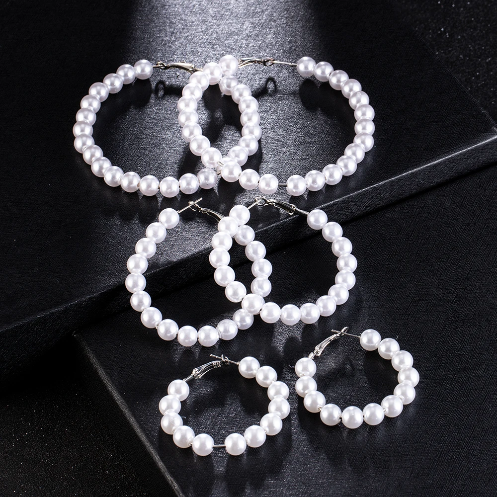 Женские серьги пусеты с большим жемчугом модные искусственным в богемном стиле