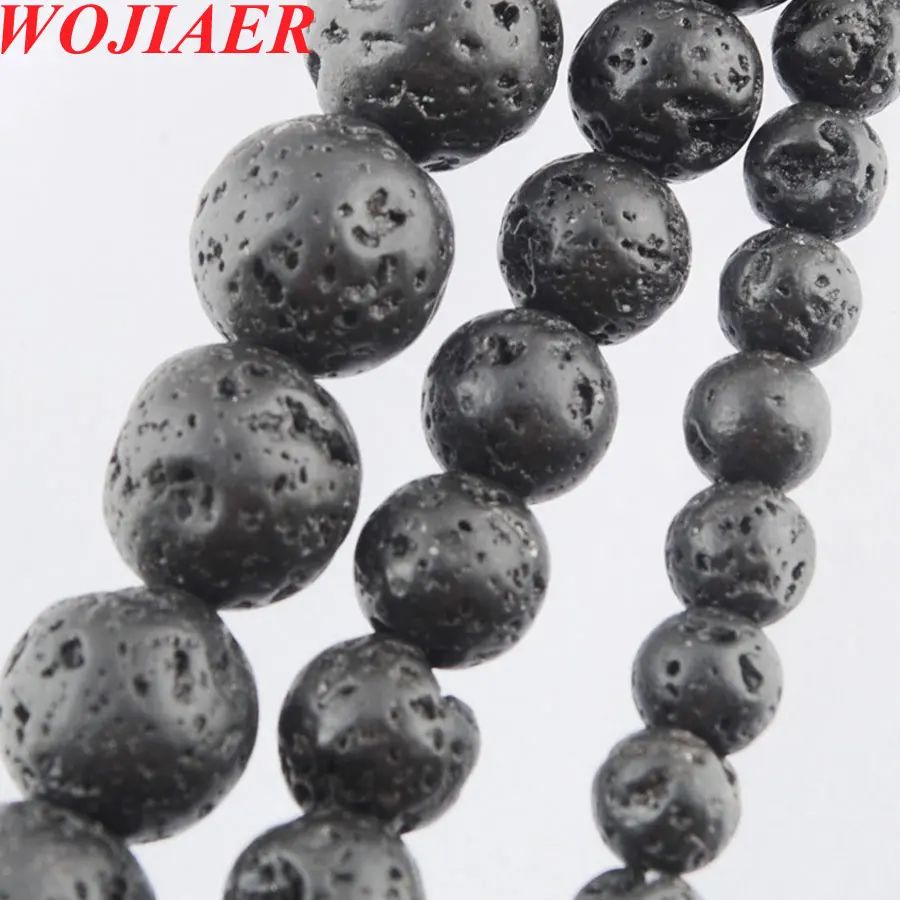 WOJIAER Volcano Lava круглые бусины 5 шт./лот 4 8 мм Оптовая Продажа Черный цвет натуральный