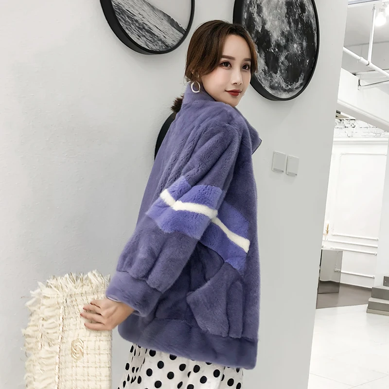 Бирюзовый Новинка, зимняя шуба из норки, женская короткая Шуба с капюшоном, модная шуба из норки - Цвет: Бирюзовый