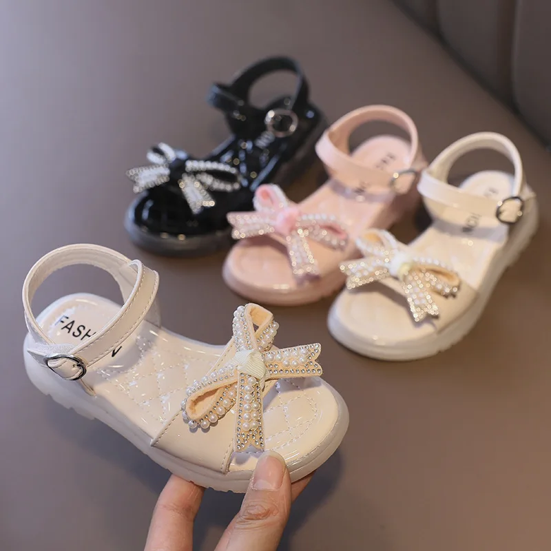 

Summer Baby Girls Sandals Infant Toddler Shoes Pearl Bowknot Princess Sandals Soft Bottom Non-slip Children Shoes Kids Sandals