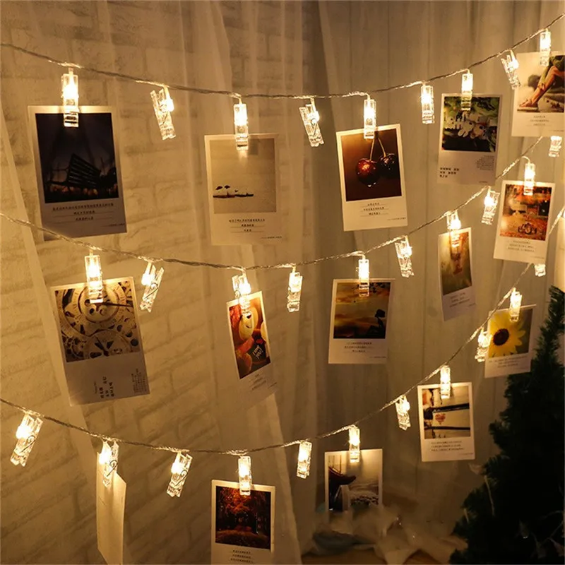 

Pegs String Lights LED Clip Cards Photos Holder Bright Fairy Lights Christmas Wedding Birthday Party Valentine's day Decoration
