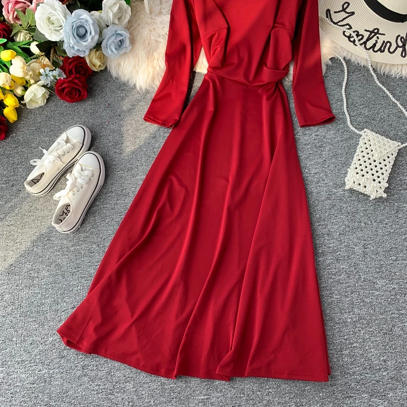 Винтажное тонкое осеннее длинное платье миди весенние вечерние платья vestido de festa Женские повседневные 3/4 рукава А-силуэта элегантные ретро платья