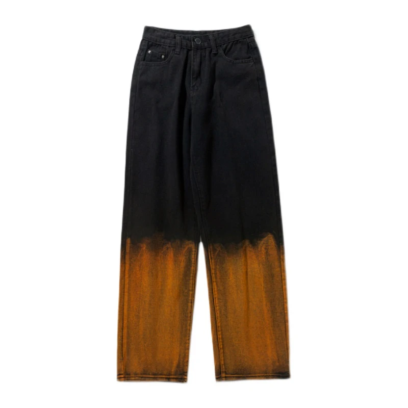 

Женские винтажные джинсы в стиле Харадзюку, свободные брюки с высокой талией и широкими штанинами, Прямые хлопковые брюки в ковбойском стил...