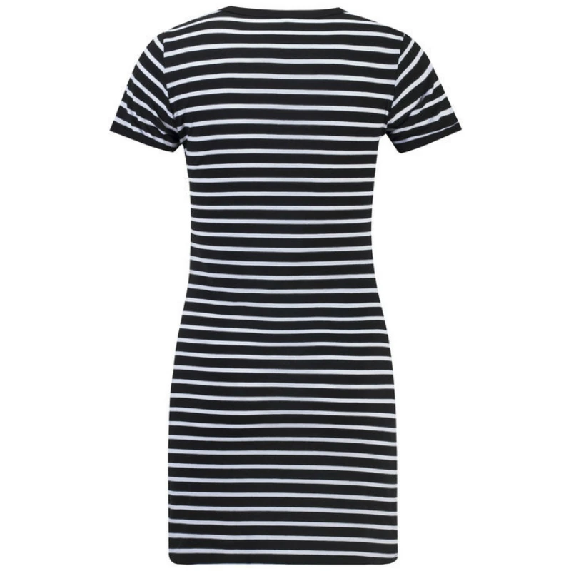 

Women Clothing Summer Casual Striped O-Neck Short Sleeves Dress Black and White Striped Dresses Casual Elegant Sheath Thin Dress