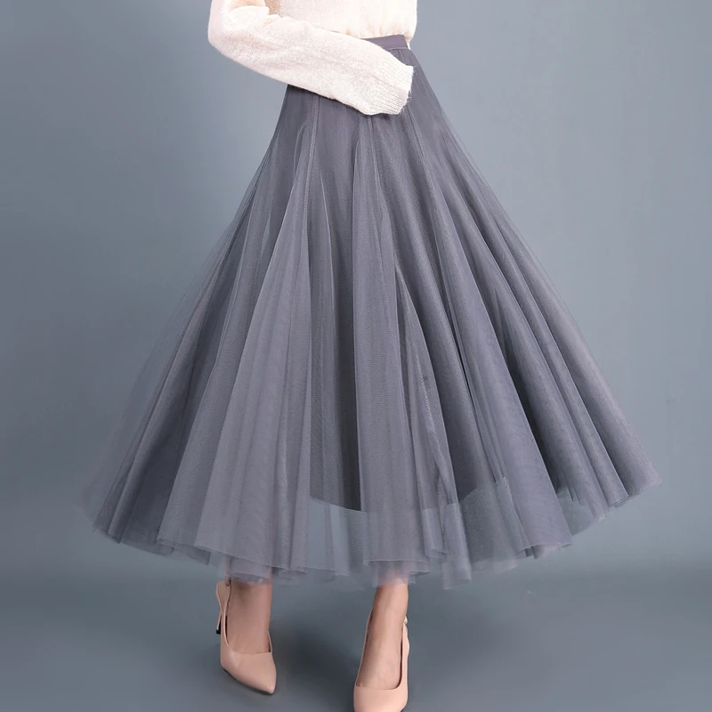 Женская юбка трапециевидной формы элегантная повседневная Однотонная из тюля