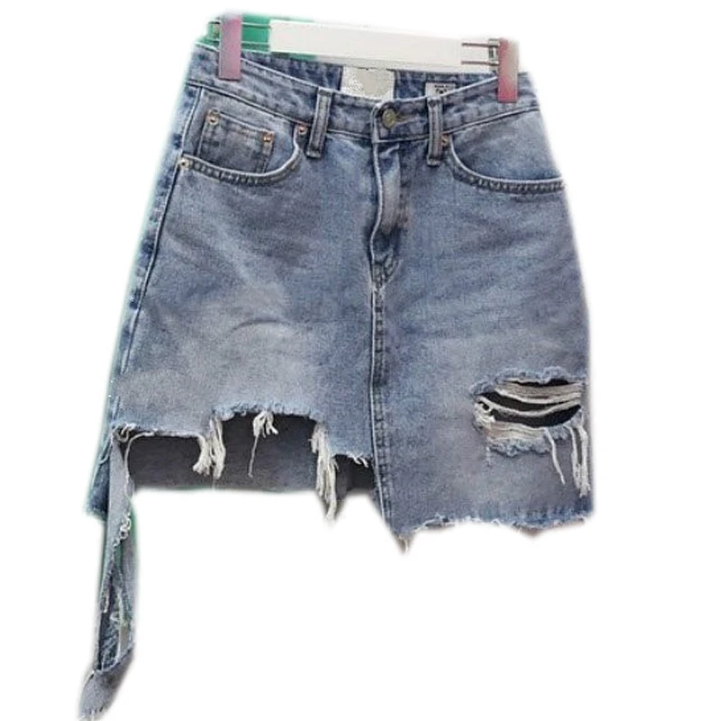 

Saia Midi 2020 New Real Solid A-line Empire Skirts Womens Faldas Long Skirt Women Torn For Edges Hole Irregular Burrs Bust