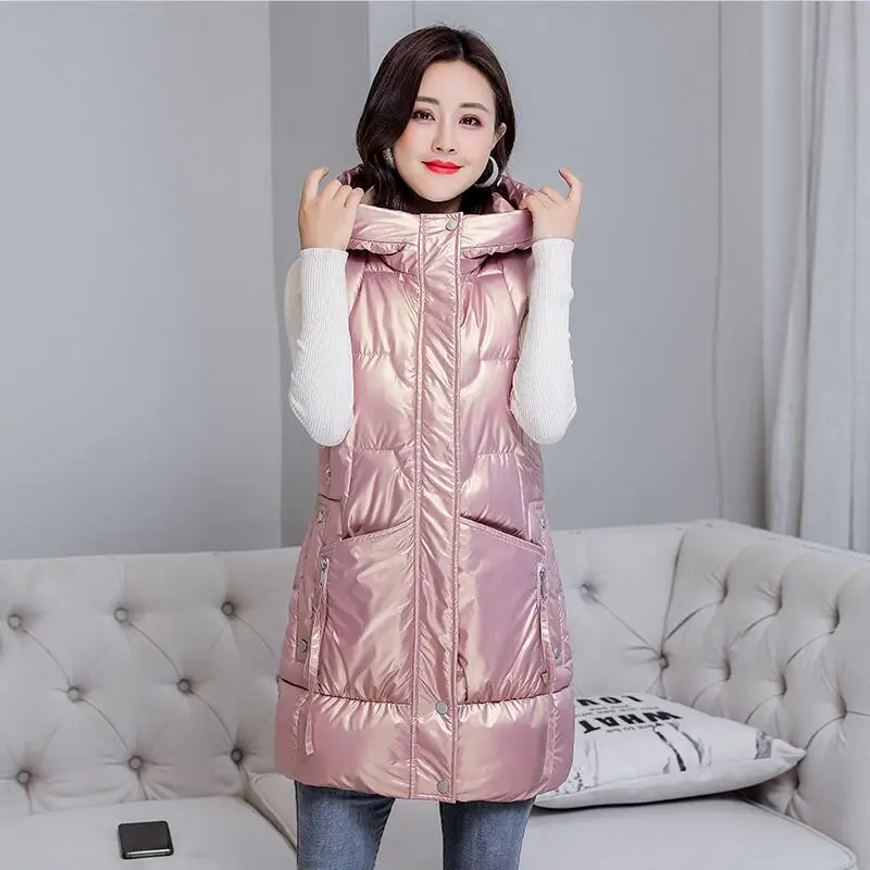 

Large Size Winter Vest Women Clothing New 2021 Vests Female Sleeveless Long Slim Thick Warm Waistcoat Women Jacket Black