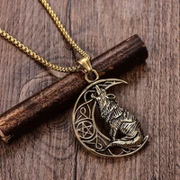 new retro wolf and crescent shape pendant necklace mens necklace fashion metal sliding pendant accessories party jewelry