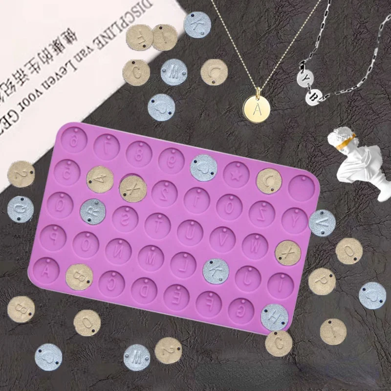 

DIY Crystal Epoxy Mold Alphanumeric Round Card Stencil Single Double Hole Letter Pendant Silicone Mirror Mold Bracelet Mould