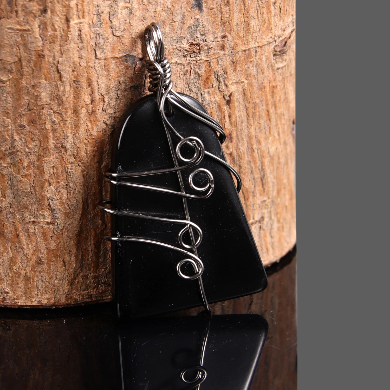 Природные обсидиана злых духов украшенное камнем-талисманом трапециевидной