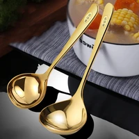 stainless steel soup spoon long handle home drink round soup scoop light luxury hotel restaurant public spoon hot sell