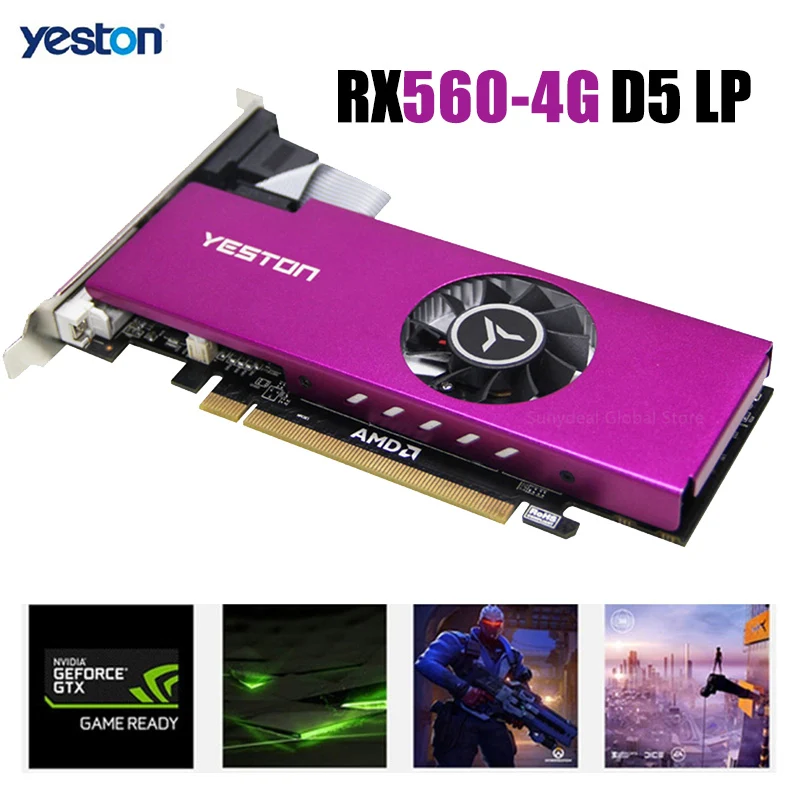 Online Yeston RX560-4G D5 LP XL2 Grafikkarte 14nm 1200/6000MHz 4G/128bit/GDDR5 VGA + HDMI-Kompatibel + DVI-D Video Grafikkarte