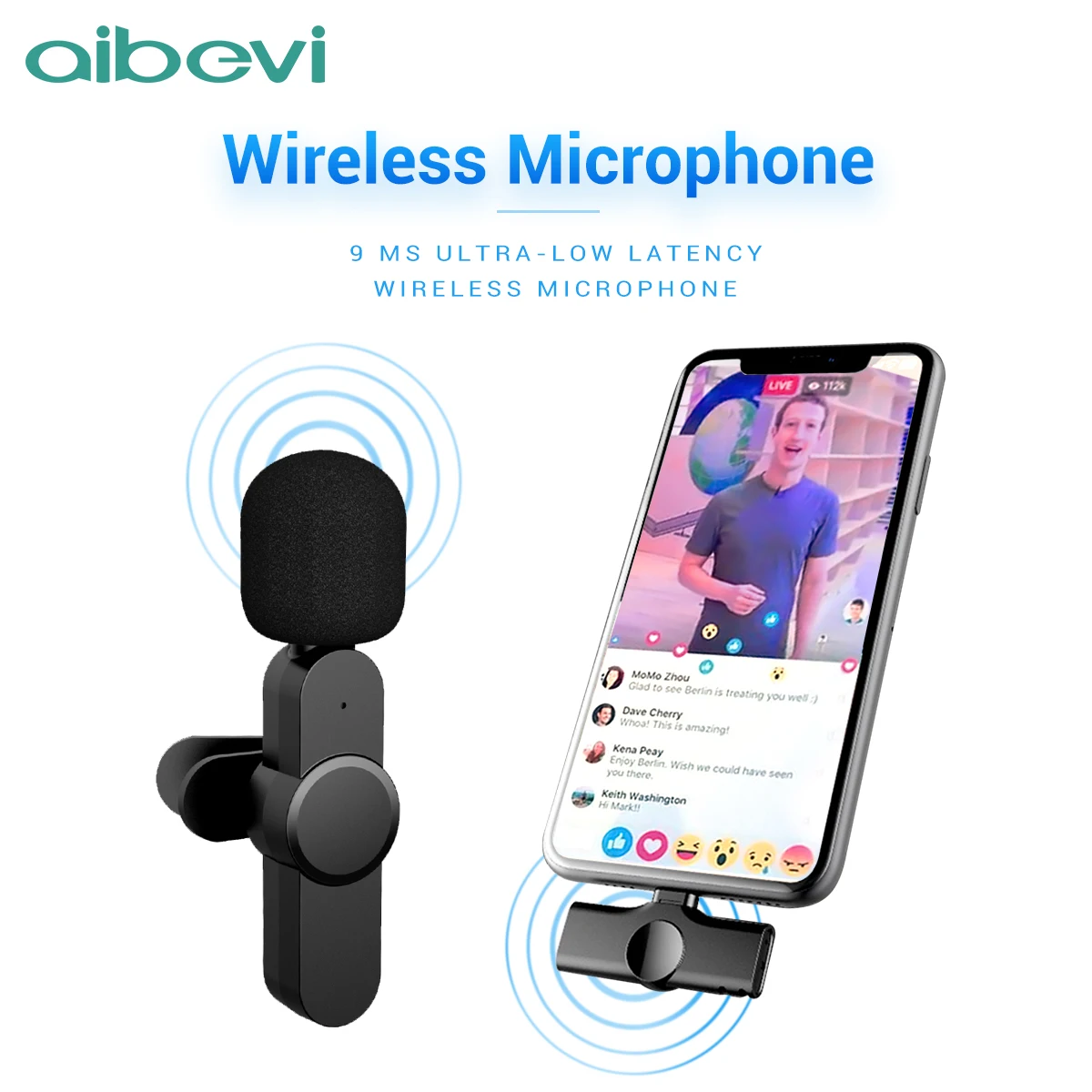 

Aibevi Wireless Microphone 2.4GHz Mini Lavalier Mic Noise reduction Interview Mic for iOS for Type-C Smartphone Recording