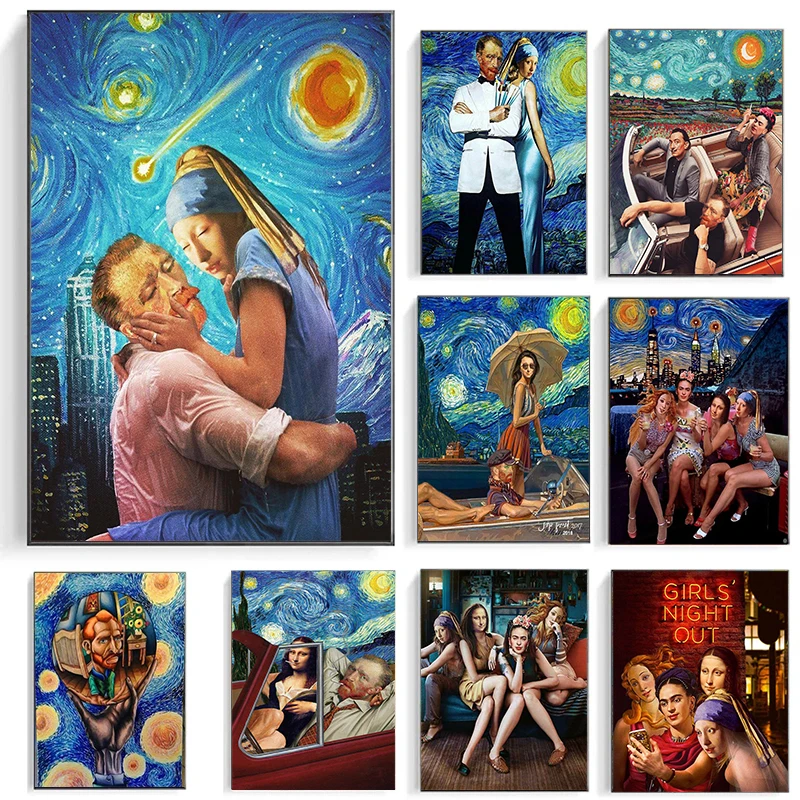 

Funny Art Abstract Van Gogh and Friends Canvas Painting Modern Posters and Prints Wall Art Pictures for Living Room Home Decor