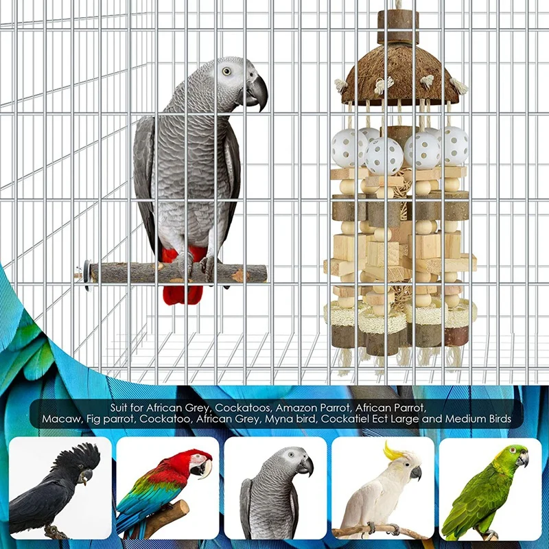 

HOT Bird Parrot Toy, Large Parrot Toy Natural Wooden Blocks Bird Chewing Toy Parrot Cage Bite Toy Suits for Macaws Parrots