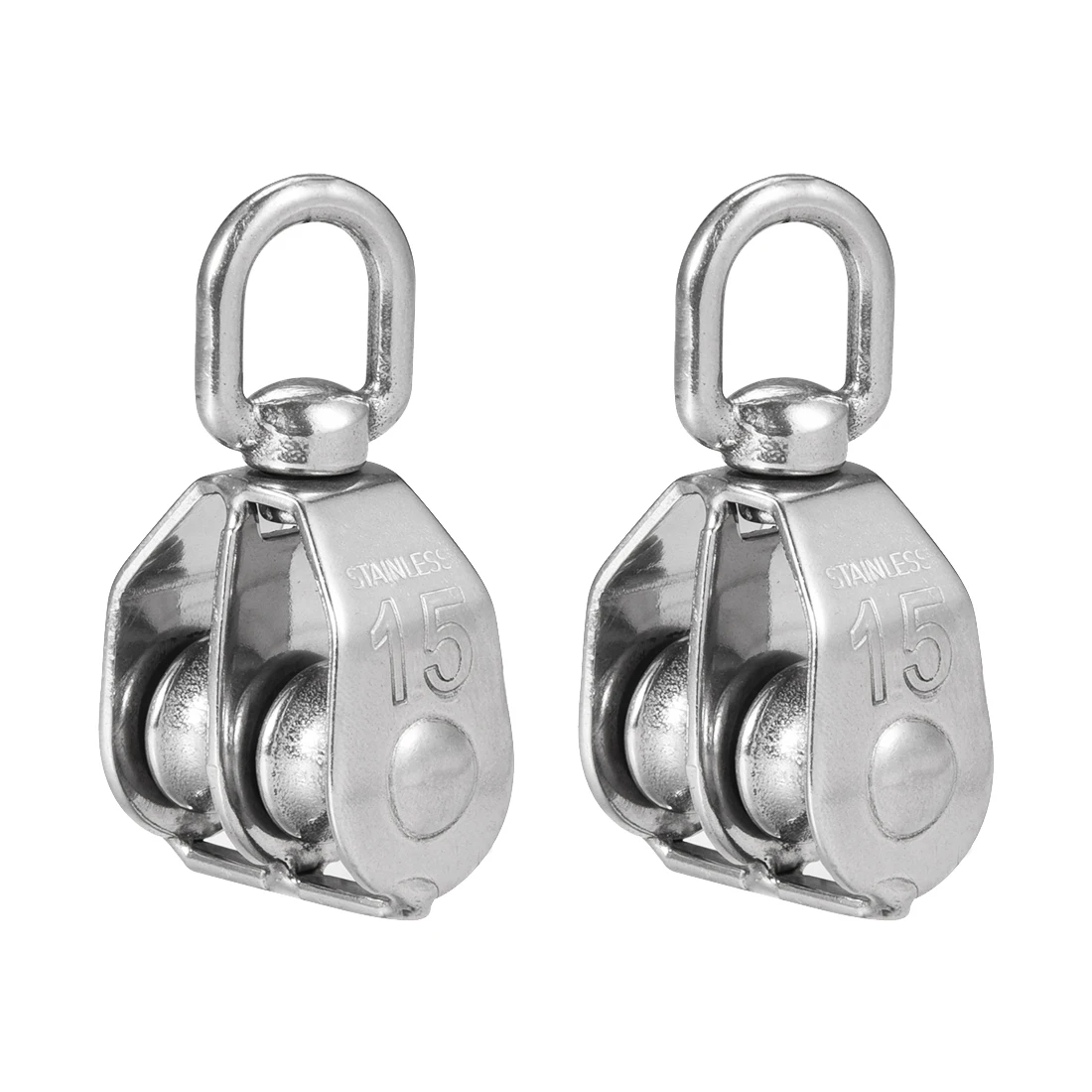 

uxcell 2PCS 3PCS M15 M20 M25 M32 Lifting Crane Swivel Hook Pulley Block Hanging Wire Towing Double Wheel Stainless Steel